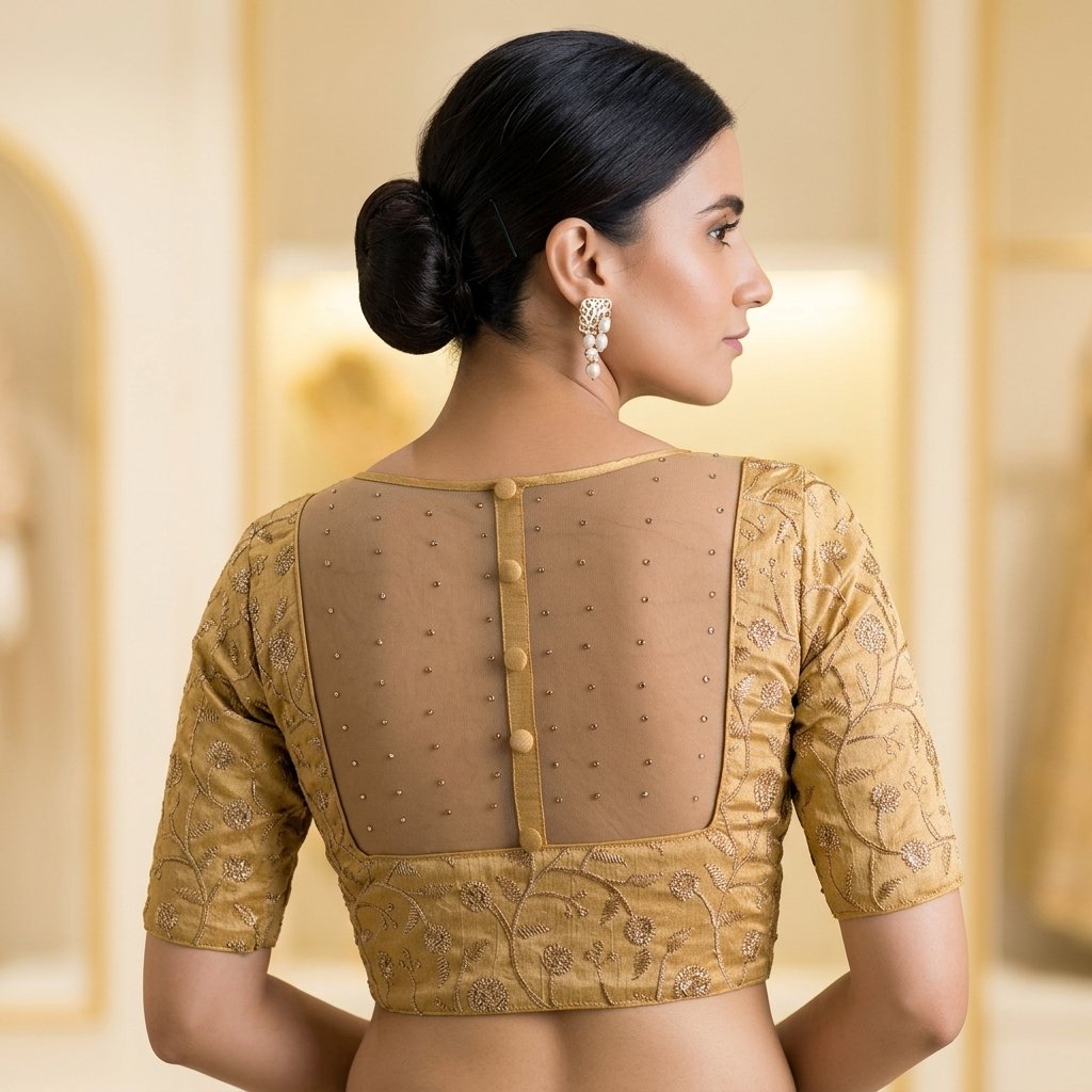 Back Cut Fabric Color Embroidery Tassels Blouse inspiration image