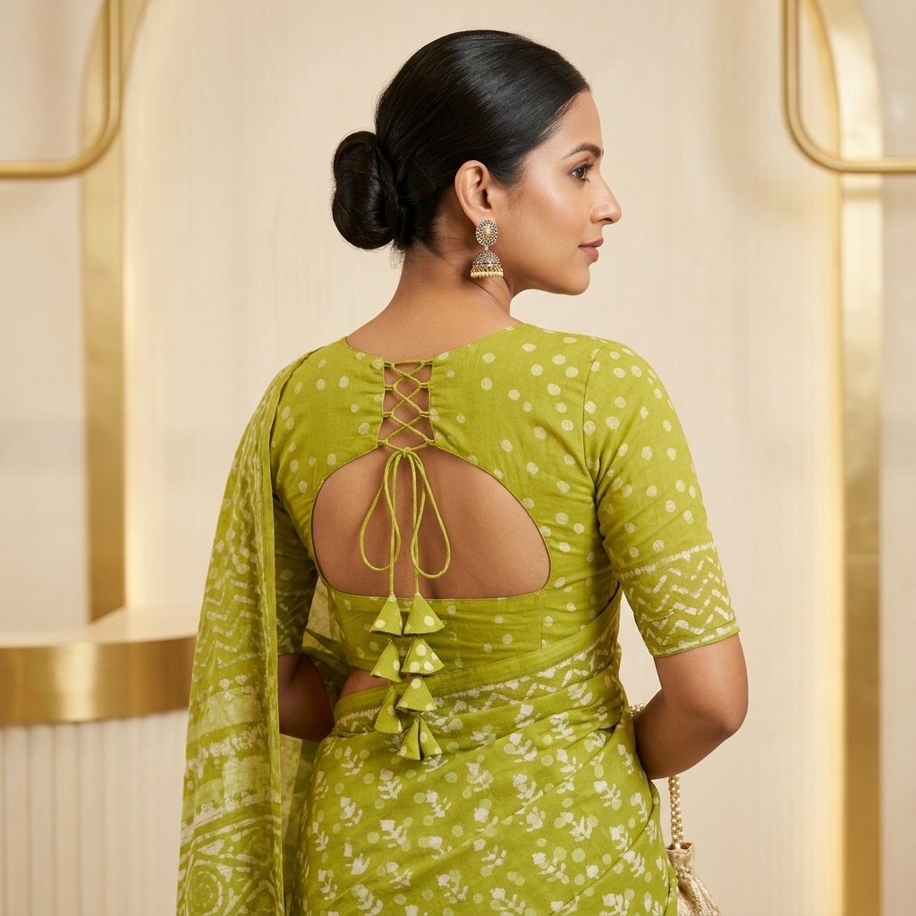 Back Cut Fabric Color Embroidery Tassels Blouse inspiration image