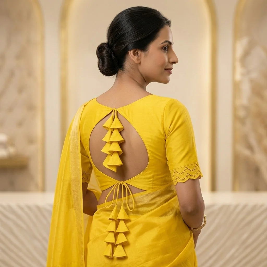 Color Back Opening Geometry Sleeve Cut Blouse inspiration image
