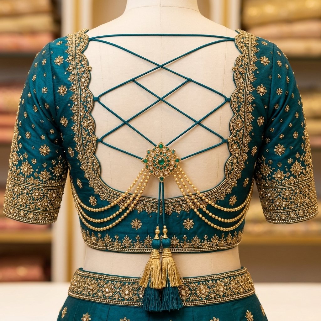 Elegant Bridal Blouse Back Design With Blouse inspiration image