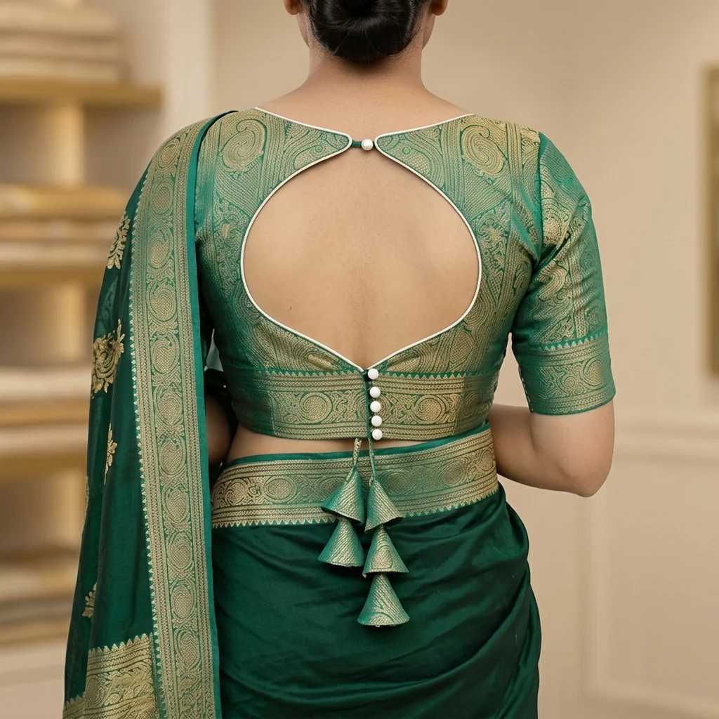 Green Brocade Banarasi Silk Fabric Circular Blouse inspiration image