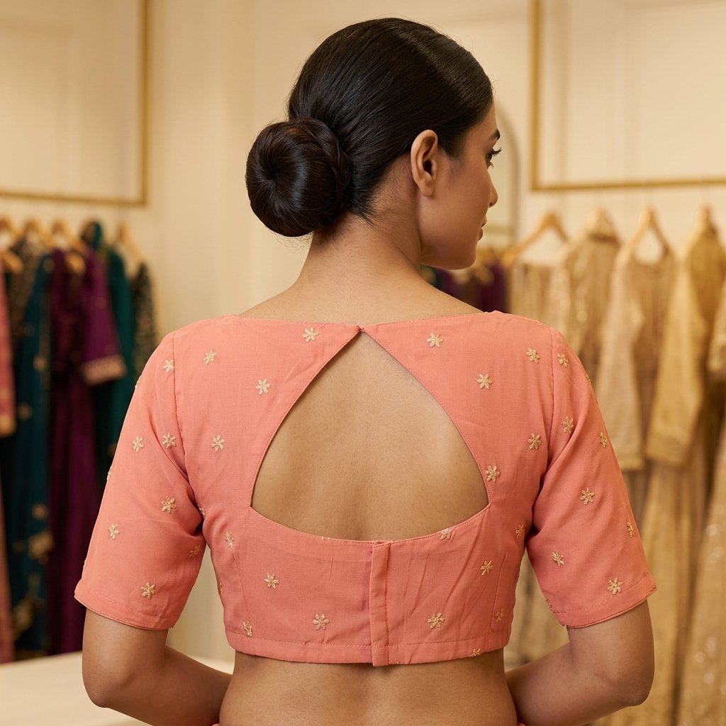 Peach Embroidered Blouse✨ Comment Down For Blouse inspiration image