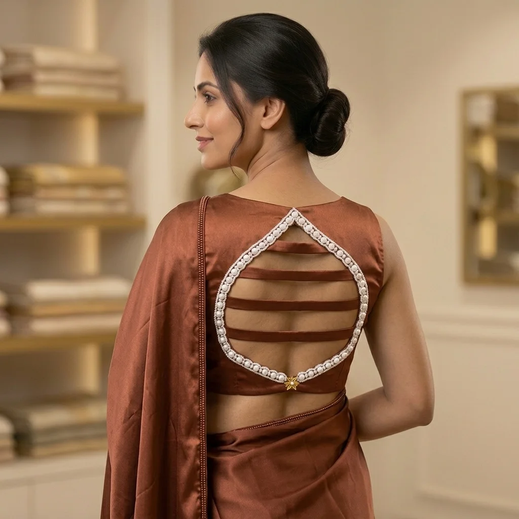 Satin Brown Bronze Fabric Sleeveless Style Blouse inspiration image
