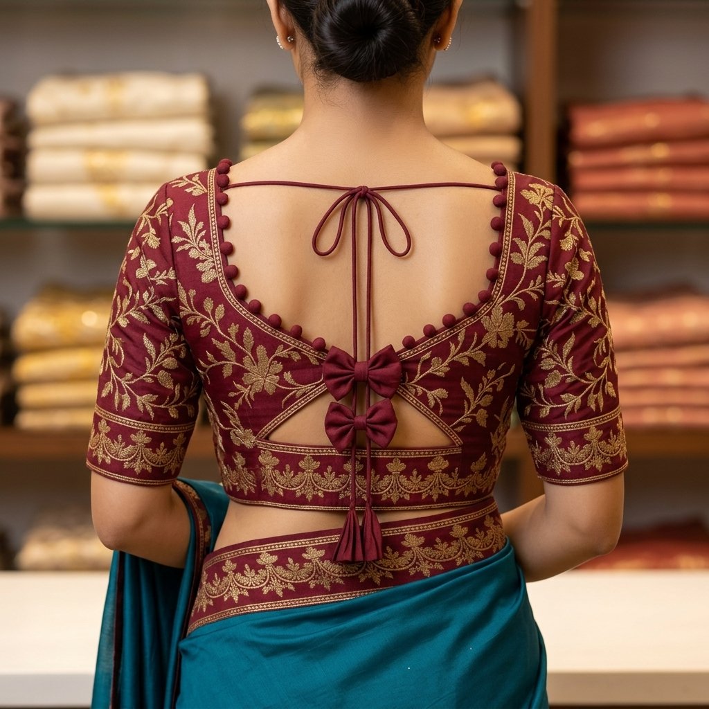 Stunning Embroidered Blouse Back Design Blouse inspiration image