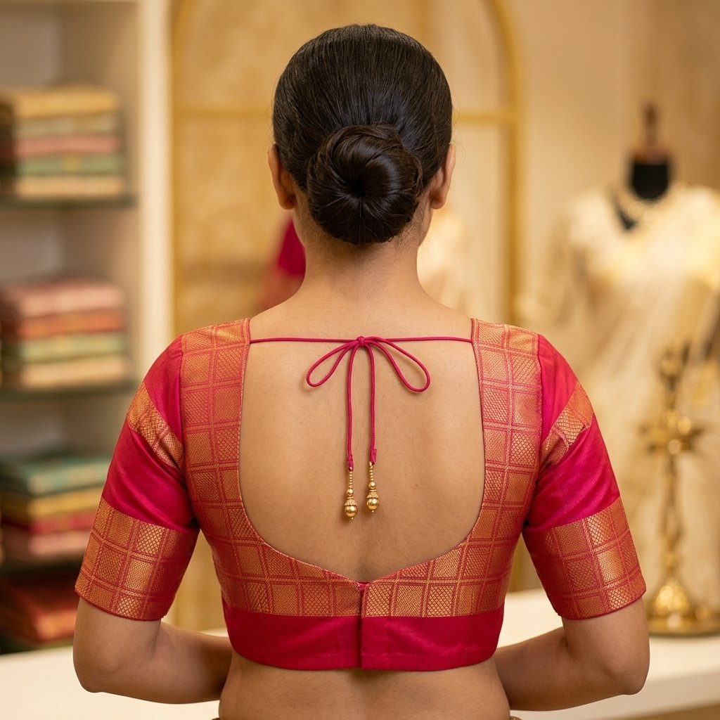 Top 15+ Latest Saree Blouse Back Neck Blouse inspiration image