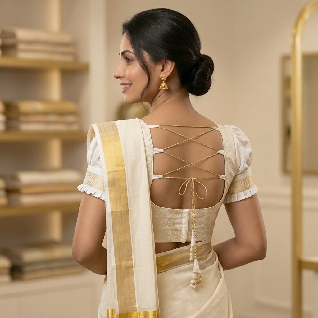 White Ivory Selfbrocade Silk Fabric Rectangular Blouse inspiration image