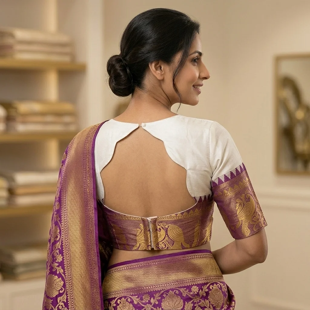 White Ivory Silk Fabric Upper Back Blouse inspiration image